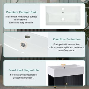 Mobile bagno nero da 21,6 pollici con lavabo singolo in ceramica e mobiletto contenitore laterale sinistro - Product Image 4