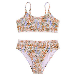 Conjunto de Bikini Floral de 2 Piezas para Mujer, Top Fruncido, Shorts de Cintura Alta, Estampado Digital, Traje de Baño Elástico, Ropa de Playa, Fabricante OEM con Logotipo Personalizado - Product Image 1