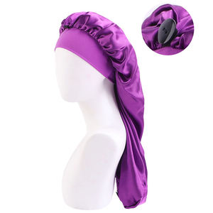 Women Wide Elastic Band Satin <b>Bonnet</b> Hair Wrap Sleeping Cap Adjustable Button Hair Care Hat - Product Image 4