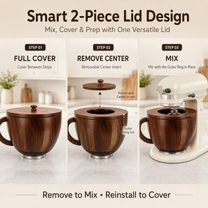 Natural Deep Acacia Wooden Mixing <b>Bowl</b> <b>with</b> <b>Lid</b> and Handle Attachment For Stand Mixer Wood <b>Serving</b> Container <b>Bowl</b> Kitchen Decor - Product Image 2