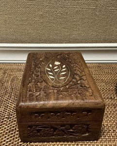 Low Cost Handmade Wooden Treasure <b>Box</b> for Precious Keepsakes, Jewelry, Coins and <b>Memories</b> with Artistic Carved Design - Product Image 1