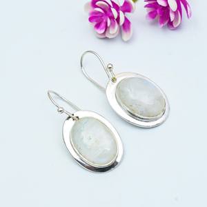 Boucles d'oreilles pendantes en pierre de lune arc-en-ciel, argent sterling 925 fait main, bijoux naturels, cadeau pour femme - Product Image 3