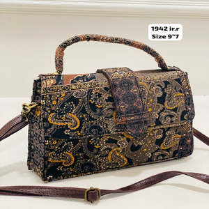 Bolso de Mano de Tela con Parches de Paisley Antiguo para Mujer, Suave, Duradero, Impermeable, Portátil, Elegante, Tipo Bandolera, Acolchado - Product Image 1