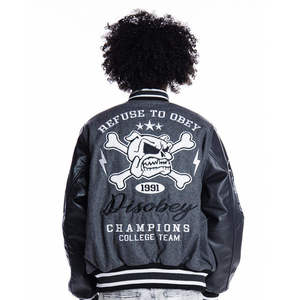 Embroidery Coated Stand Collar Customised Leather Sleeve Men's Varsity <b>Jacket</b> Best Selling High Street Plain Dyed <b>Jackets</b> - Product Image 4
