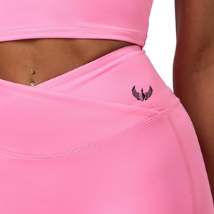 <b>Pink</b> <b>Wrap</b> Over Shorts Women High Waist Gymwear Shorts Stretch Fitness Training Activewear Workout Performance Wear - Product Image 3