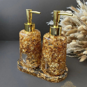 Gold Resin <b>Bathroom</b> Sink <b>Set</b> Refillable <b>Soap</b> <b>Dispenser</b> Bottle Countertop Vanity Organizer Decor - Product Image 1
