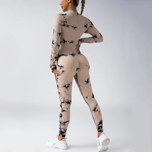 Ensemble côtelé réversible écologique pour femmes, débardeur de course à manches longues et taille élastique, motif uni, col en V - Product Image 2