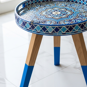 เก้าอี้ไม้สีน้ำเงินสไตล์ร่วมสมัย – ดีไซน์เรขาคณิตแบบศิลปะ เก้าอี้ไม้ดีไซน์เนอร์สีน้ำเงิน - Product Image 2