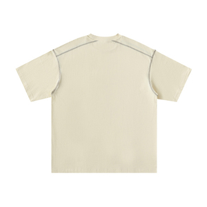 Wholesale Heavyweight Cotton <b>T</b>-Shirt 260grams Crew Neck Short Sleeve Blank Custom Design Contrast Color Top Stitching Vintage - Product Image 2