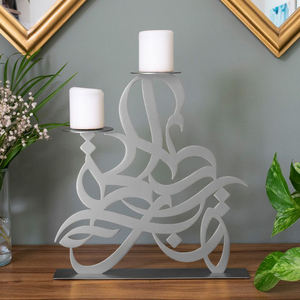 Art de la calligraphie islamique, décoration de la maison, cadeau du Ramadan, porte-bougie islamique en métal doré - Product Image 4