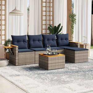 Juego de sofás de patio de ratán sintético gris de 6 piezas con cojines, muebles de exterior exclusivos para EE. UU. - Product Image 1