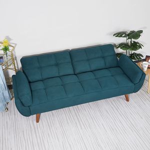 Divano Letto Convertibile da 75 Pollici con Braccioli Svasati, Rivestimento in Pelle Verde, Reclinabile e Pieghevole, con Morbidi Braccioli Quadrati per Soggiorno - Product Image 4