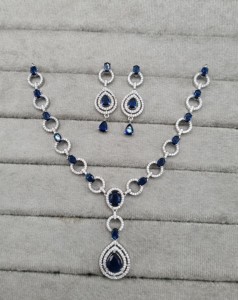 Parure de bijoux élégante en diamants américains, collier à maillons ovales avec pendentif halo en forme de poire et boucles d'oreilles assorties pour femmes - Fournisseur - Product Image 3
