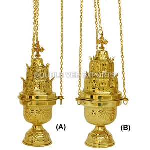 Incensario Ortodoxo de Latón Pulido con Cadenas |   Quemador de Incienso Decorativo para Iglesia - DOUBLE VEE EXPORTS - Product Image 2