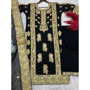 Top-Plazzo with Embroidery <b>Sequins</b> Work Dupatta Size 2XL - Product Image 3