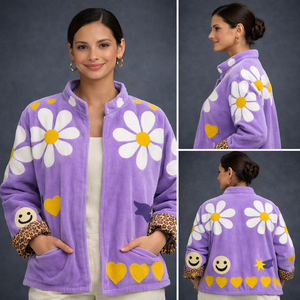 Chaqueta Sujani de Moda con Cuello Alto, Diseño Floral Tejido y Logotipo Frontal - Product Image 3