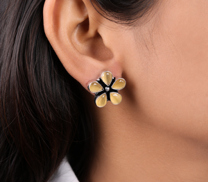 Quartz Flower <b>Stud</b> <b>Earrings</b> 5 Petal Teardrop Cut Bezel Setting <b>Silver</b> Plated Women's Party Jewelry Wholesale Supplier - Product Image 3