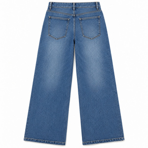 Jean en denim taille mi-haute à jambe large pour femme avec poches latérales sur l'entrejambe - Bleu moyen, coupe skinny extensible, grandes tailles disponibles - Product Image 2