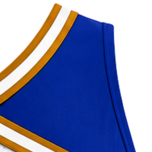Haut court de cheerleading sans manches pour femme, bleu roi et or blanc, col en V, pour performance athlétique, uniforme d'équipe de cheerleading, compétition - Product Image 3