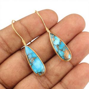 Boucles d'oreilles éternelles élégantes en argent sterling 925 plaqué or 18 carats, design goutte d'eau, turquoise colorée et émaillée de haute qualité - Product Image 1