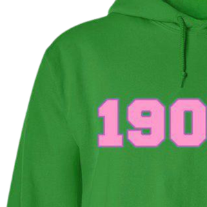 Sudadera con Capucha AKA 1908 Ivy, Sudadera de Forro Polar Premium, Ropa Personalizada para Hermandades Griegas, Color Verde Kelly y Rosa para Mujer - Product Image 2