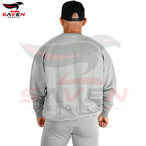 Highest Quality <b>Mens</b> Drop Shoulder Sweatshirt Bulk Loose Fit Plain Light Grey Crew Neck Heavy Fabric <b>Fleece</b> Pullover <b>Tops</b> - Product Image 3