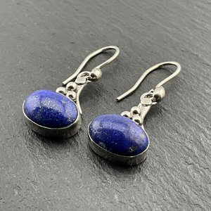 Boucles d'oreilles pendantes fantaisie en argent sterling et lapis-lazuli vintage, bijoux faits à la main avec pierres précieuses bleues, cadeau élégant pour femmes - Product Image 3