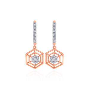 Boucles d'oreilles pendantes hexagonales en or rose 18 carats et diamants pour femmes, bijoux fins, fournisseur en gros - Product Image 1