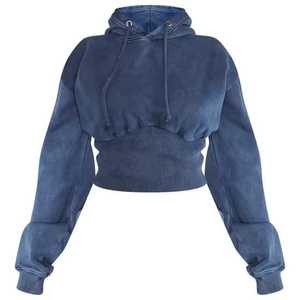 Wholesale Two Piece Crop Top Hoodie and <b>Sweatpants</b> <b>Set</b> for Women Custom Fleece Oversized Pullover Cropped - Product Image 5