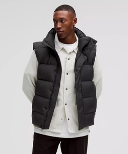 Gilet matelassé à capuche noir pour homme avec fermeture éclair, coupe-vent, épais, décontracté, pour l'hiver, coupe régulière, couleur unie, en polyester - Product Image 3