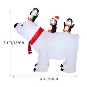 Decorazione natalizia gonfiabile illuminata da 1,5 m, divertente orso polare e pinguino con luci LED, decorazioni da esterno per il giardino. - Product Image 4