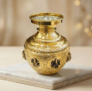 High-shine metallic brass kalash <b>Lota</b> vessel for auspicious daily prayer rituals, available at wholesale prices. - Product Image 1