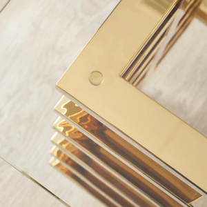 Gold Metal <b>Glass</b> Top Coffee <b>Table</b> Square <b>Side</b> <b>Table</b> Modern Living Room Accent <b>Table</b> in SS PVD Gold with toughened <b>glass</b> - Product Image 6