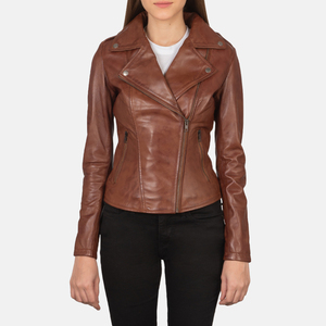 Chaquetas de Cuero Genuino para Mujer, Chaqueta Biker Marrón de Alta Calidad, Chaquetas Bomber al por Mayor, Colores Personalizados con Logotipo, Cierre OEM 2026 - Product Image 2