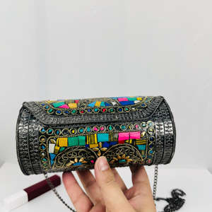 Modern Luxury Boho Ethnic Metal Mosaic <b>Clutch</b> <b>Bag</b> Antique Polished Sculpture Evening Party Purse Handcrafted Metal Crafts - Product Image 3