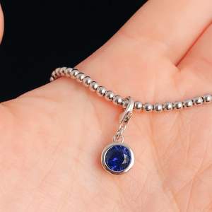 Bracelet à breloques en argent sterling avec pierre de naissance saphir de septembre, cadeau pour femme - Product Image 3