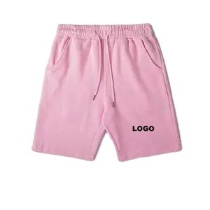 กางเกงขาสั้นเล่นยิมของผู้ชายกางเกงผ้าฝ้ายลาย100% สีพื้นเป็นมิตรต่อสิ่งแวดล้อมสำหรับฤดูร้อนสีชมพู - Product Image 1