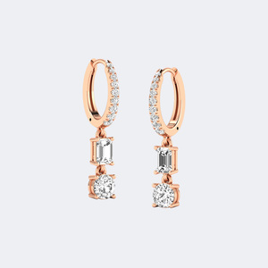 1.40 CTW Round &Emerald Cut Diamond Two-<b>Stone</b> Huggie Dangle Earrings - Product Image 3