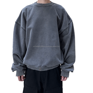 Sudadera desgastada de alta calidad, sudadera vintage de gran tamaño lavada con hombros caídos para hombre, camisa de manga larga de diseño clásico - Product Image 1