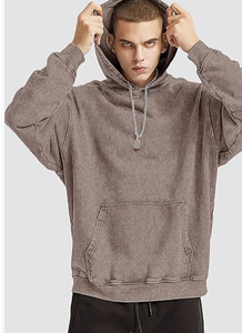 Unisex Washed Cotton Hoodie <b>Oversized</b> Casual Long Sleeve Solid Color Pullover Sweatshirt with Drawstring and Side Pockets - Product Image 4