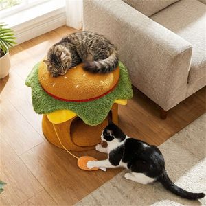 Cheeseburger Theme <b>Cat</b> Nest Cute Burger Shape with Fried Chicken <b>Plush</b> Toy No Assembly Needed Yellow & Green - Product Image 5
