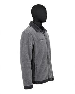 Embroidered Logo Men's Sherpa Two Tone <b>Fleece</b> <b>Jacket</b> <b>Grey</b> Fold Down Contrast Collar Casual Zip Up <b>Jacket</b> Wholesale OEM - Product Image 3