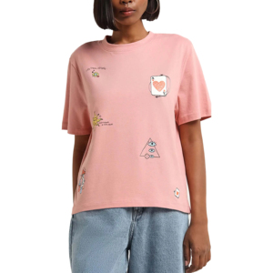 Camiseta Casual de Mujer con Cuello en V en Negro y Rosa con Tallas Grandes, Decoración con Logotipo Bordado, Servicio OEM - Product Image 1