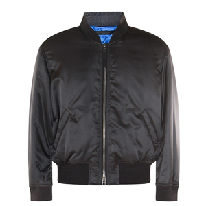 Veste en satin pour homme de bonne qualité, couleur noire, poignets élastiques, coupe ajustée, unie, veste varsity en satin pour femme - Product Image 1