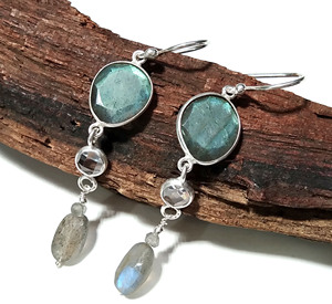 Labradorite & Clear Quartz <b>Earrings</b> Solid 925 Sterling <b>Silver</b> Natural Gemstone Dangle Drop <b>Earrings</b> Handmade Jewelry Wholesale - Product Image 5