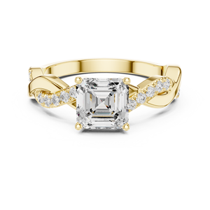 Anillo de Lujo de Oro Amarillo de 14K con Diamante Cultivado en Laboratorio de Corte Asscher Brillante, Banda Trenzada y Engaste Pavé Lateral, Joyería para Mujer - Product Image 1