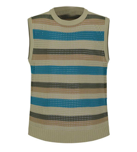 Vente en gros de gilets en coton tricoté pour hommes, sans manches, col rond, motif en maille, avec logo personnalisé, conception OEM et ODM, été - Product Image 1
