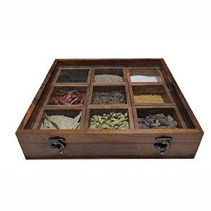 Ensemble de boîtes à épices en bois avec couvercle en forme de fleur, boîte à masala à 7 compartiments, organisateur de rangement de cuisine, support à épices, condiments - Product Image 3