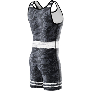 Maillot de lutte noir ajusté pour homme en nylon extensible, anti-humidité, imprimé par transfert, motif drapeau américain, vêtement de sport de combat - Product Image 5