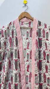 Robe kimono en coton, imprimé à la main, paréo de plage, vêtements de détente bohèmes pour femmes - Product Image 3